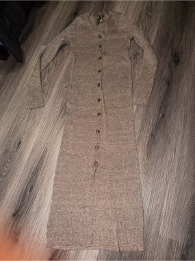 Taylor Taupe Button-Front Midi Knit Dress